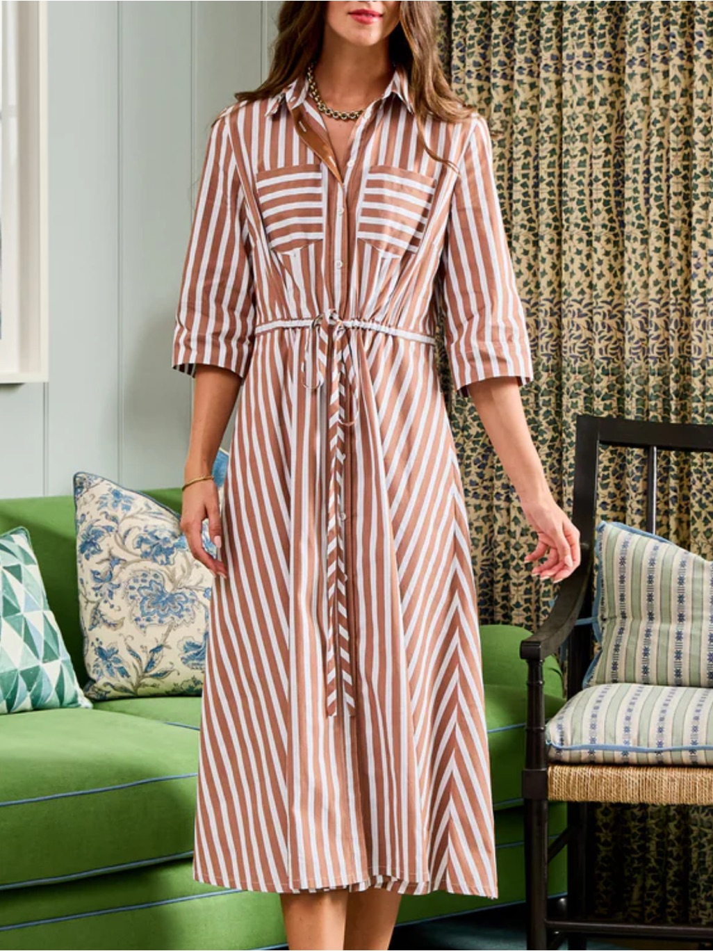 Colie Maxi Dress - Cabana Stripes (Brown & White Striped Button-Down Dress)
